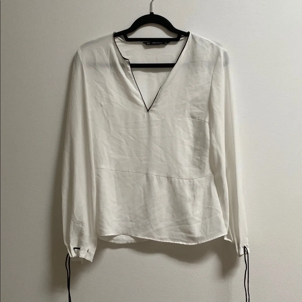 Zara V-Neck Contrast Trim Chiffon Blouse XS - Picture 1 of 5